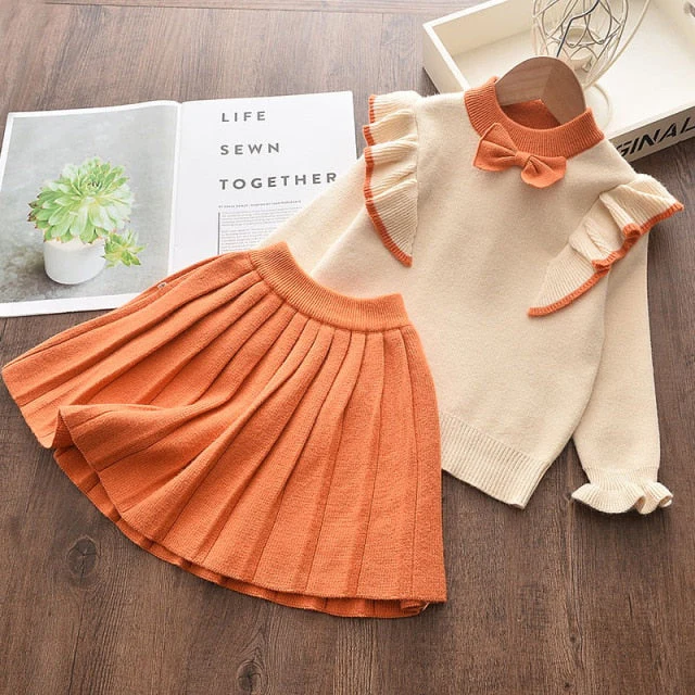 deanwangkt Bear Leader Kids Christmas Sweet Knitwear Suits Girls Baby Plaid Sweaters Coats Suspender Dress Outfits Princess Clothes Sets - Deanwangkt