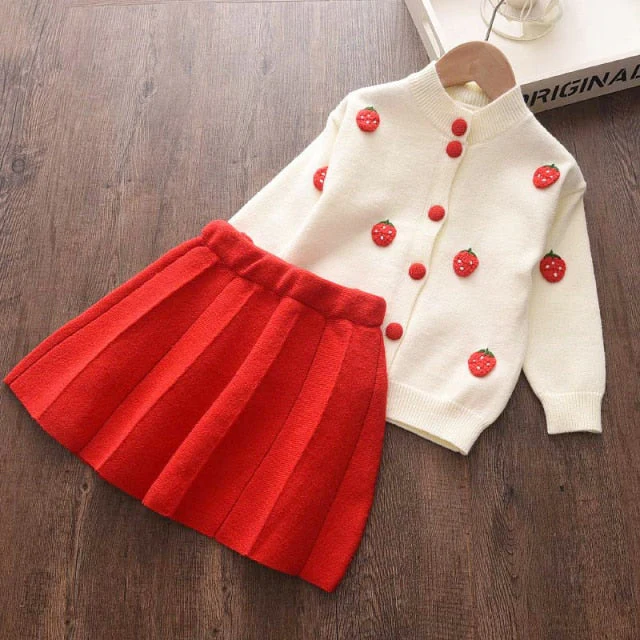 deanwangkt Bear Leader Kids Christmas Sweet Knitwear Suits Girls Baby Plaid Sweaters Coats Suspender Dress Outfits Princess Clothes Sets - Deanwangkt
