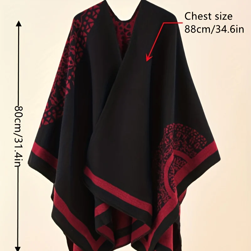 deanwangkt Slit Warm Large Shawl Casual Windproof Shawl Sunscreen Wrap Fashion Print Shawl Cape For Women - Deanwangkt