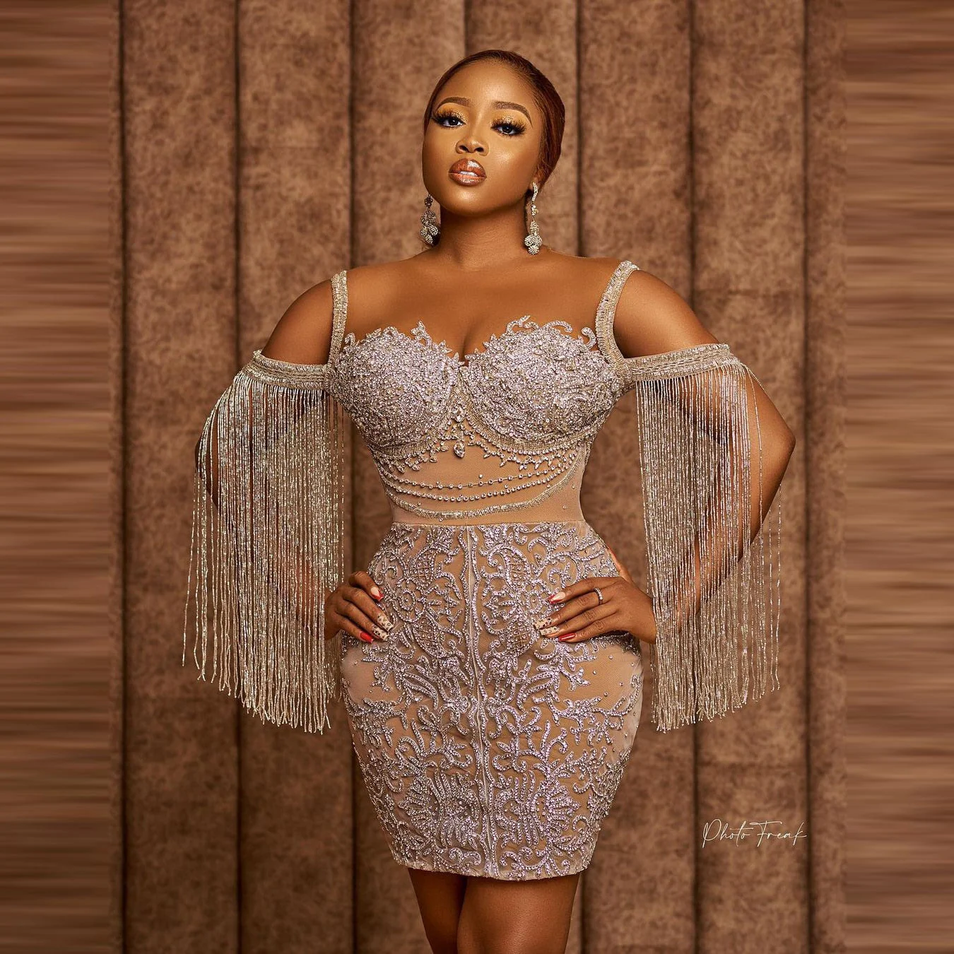 DEANWANGKT  New Glitter Short Aso Ebi Dresses Tassels Cap Sleeves Mini Length Straight Prom Dresses Beaded Evening Gowns Plus Size - Deanwangkt