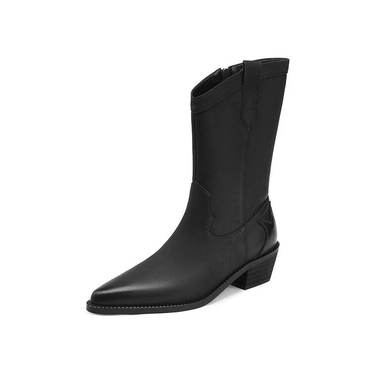 deanwangkt Autumn Shoes    NEW Fall Shoes Women Pointed Toe Chunky Heel Shoes Winter Split Leather Black Shoes Retro Western Boots Cowboy Boots for Women - Deanwangkt
