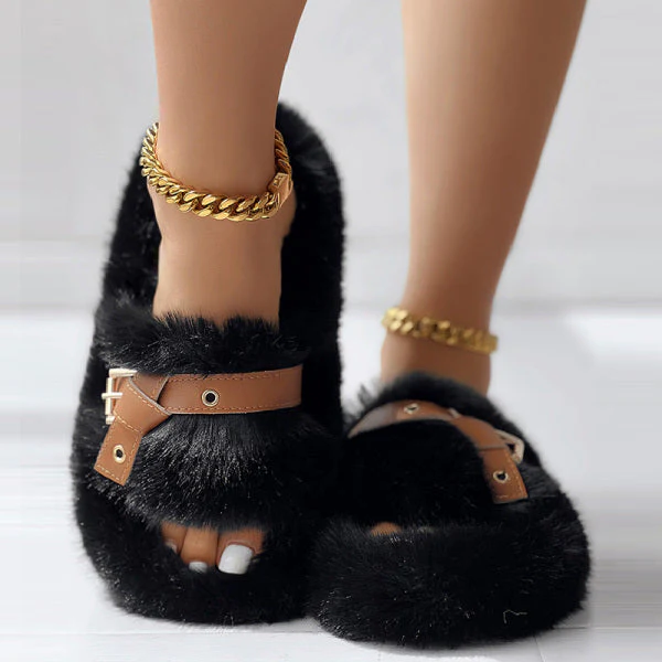 deanwangkt - Pure Black Casual Living Patchwork Contrast Round Keep Warm Comfortable Shoes - Deanwangkt