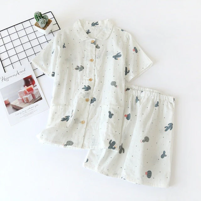 deanwangkt  Pyjamas Women 100% Cotton Short Sleeves Ladies Pajama Sets Shorts Cute Cartoon Print Japanese Simple Sleepwear Homewear Pijamas - Deanwangkt