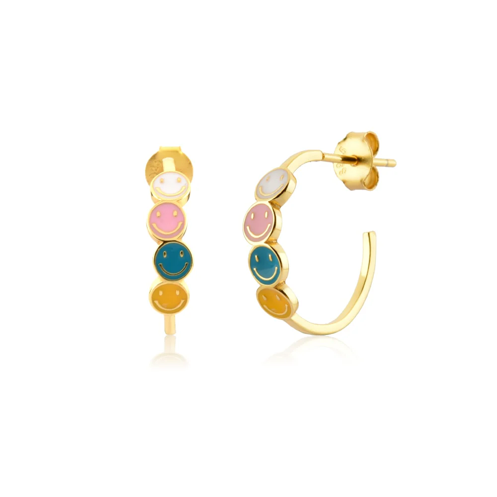 DEANWANGKT Sterling Silver Gold White Pink Enamel Smile Drop Earring Black Clips Pendiente Spring Summer Jewelry For Women Gift - Deanwangkt