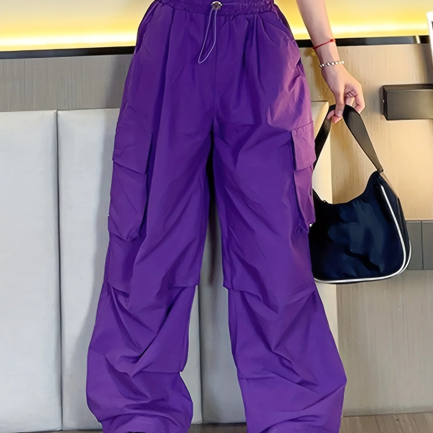 Girls Streetwear Big Pockets Loose Fit High-waisted Cargo Pants - Deanwangkt