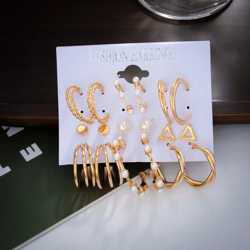 DEANWANGKT 23 Styles Women Earring Set Fashion Jewelry Gold Metal Big Hoop Dangle Drop Earing Butterfly Tassel Geometric Punk Brincos Femme - Deanwangkt