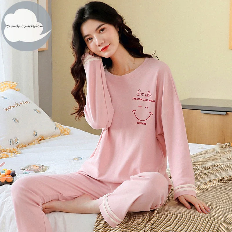 Spring Autumn Women's Sleep Lounge Pajama Long Sleeved Woman Pajama Set Cartoon Pyjamas Cotton Sleepwear M L XL XXL XXXL Fashion - Deanwangkt