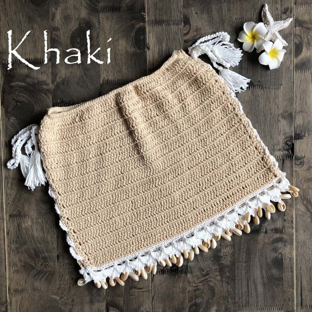 New Sexy Crochet Beach Skirt Cotton Swimsuit Fused Skirt Casual Beach Running Lace See Through Slim Mini Skirts - Deanwangkt