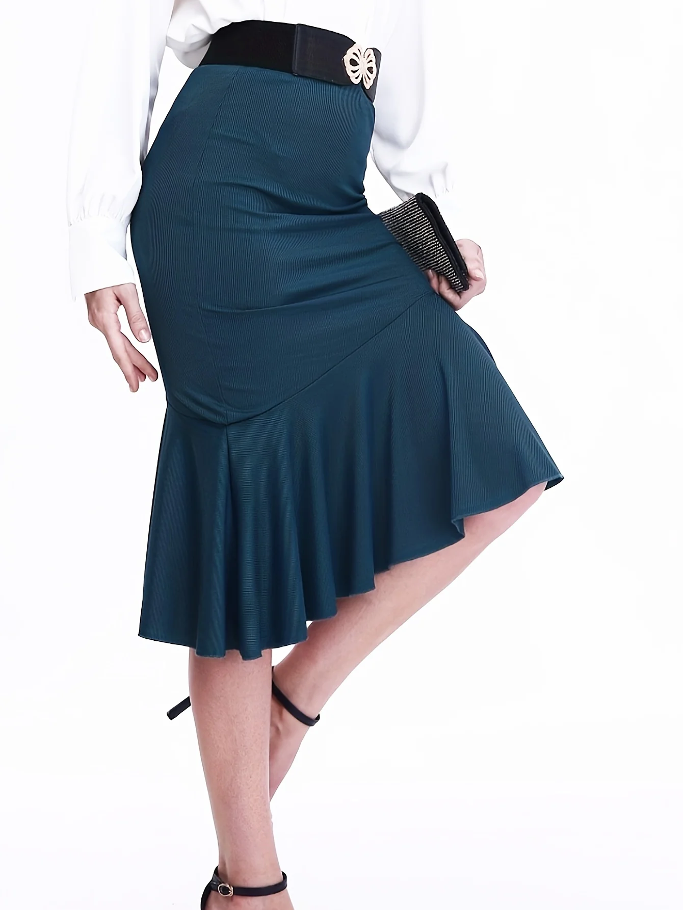 Solid Slim High Waist Skirt, Elegant Asymmetrical Mermaid Skirt, Women's Clothing - Deanwangkt