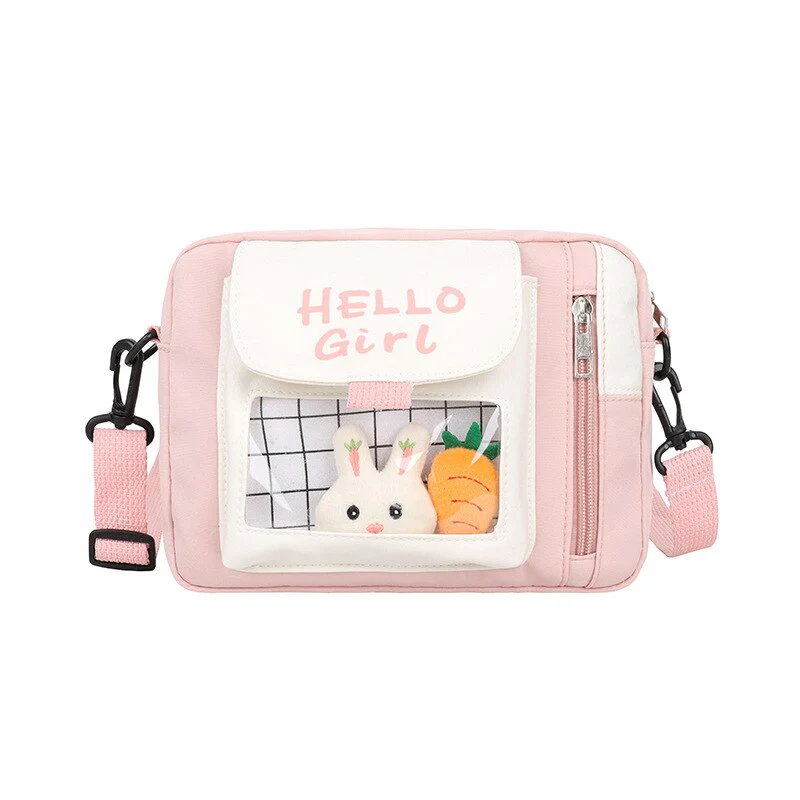deanwangkt  Japanese Lovely Flap Small Bag Women Rabbit&Carrot Pins Nylon Bag Mini Crossbody Bags For Women Shoulder Bag Phone Bag Purses - Deanwangkt