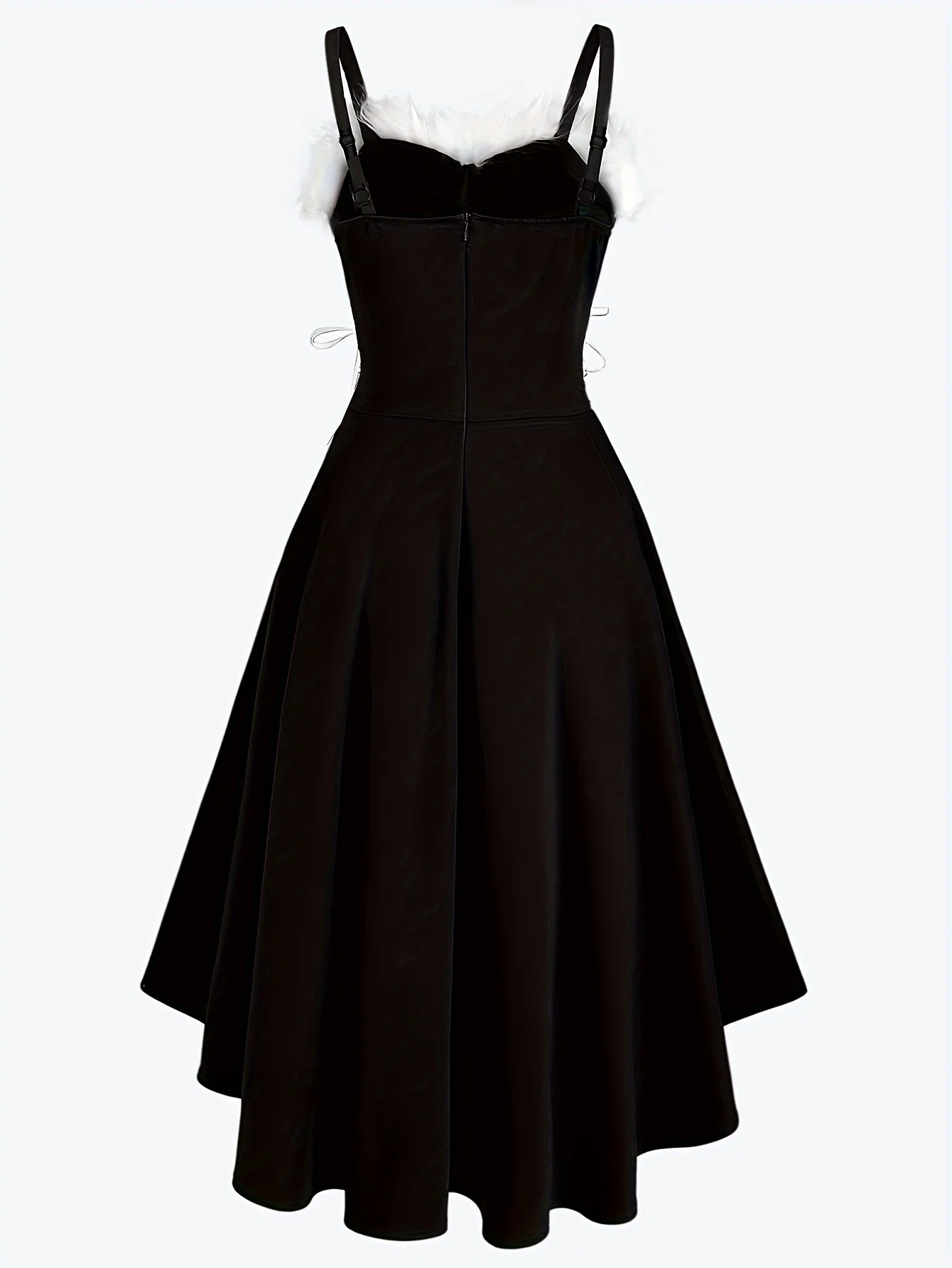 Christmas Faux Fur Trim Cami Dress, Lace Up High-low Backless Dress, Women's Clothing - Deanwangkt