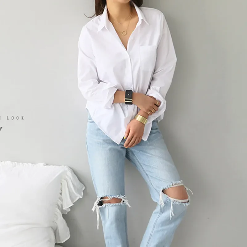 deanwangkt Cotton Blouse White Shirt Fashion Women Blusas Mujer De Moda OL Style Tops Casual Ladies Long Sleeve Shirts and Blouses - Deanwangkt
