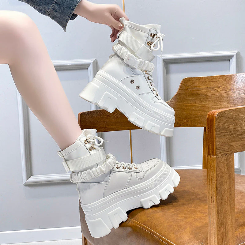 DEANWANGKT Punk Style Women Ankle Boots Thick Sole Short Booties Buckle Straps Platform Shoes Woman Ladies Knight Boot Autumn Botas Mujer - Deanwangkt