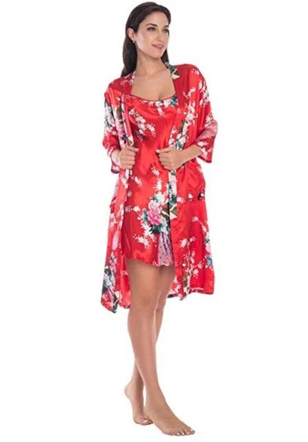 Fashion Women's Summer Mini Kimono Robe Lady Rayon Bath Gown Yukata Nightgown Sleepwear Sleepshirts Pijama Mujer Size M-XL - Deanwangkt