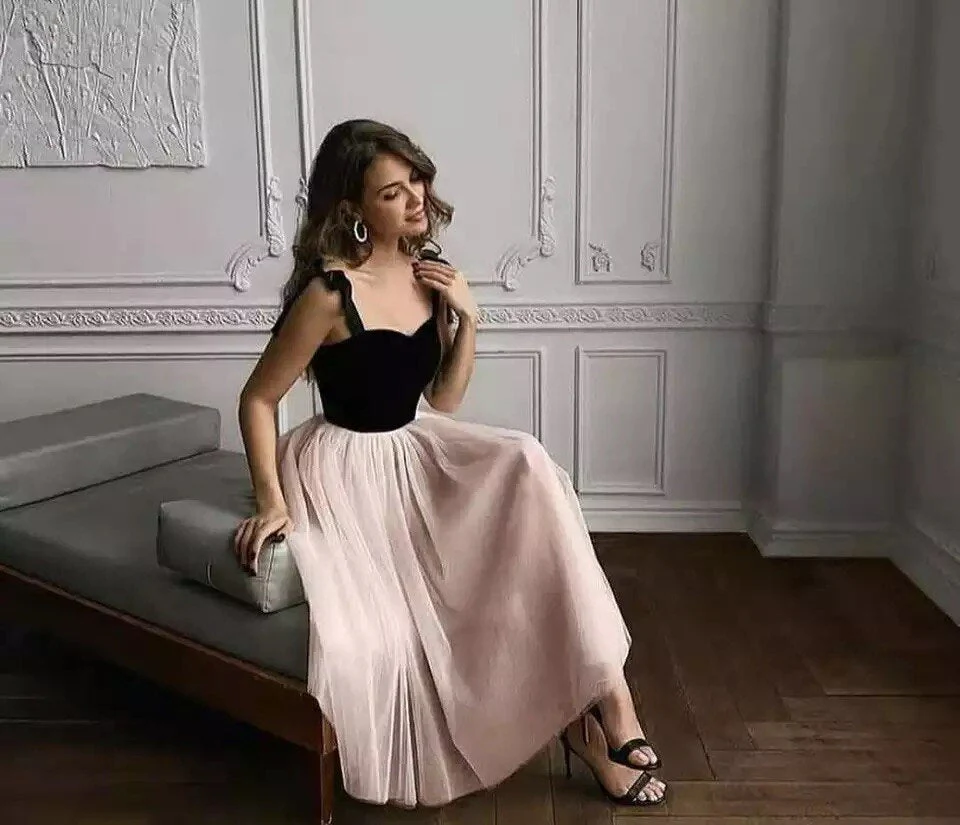 Tulle Spaghetti Prom Dresses A Line Velvet Top Sexy Girls Cocktail Dresses Tea Length Homecoming Dresses - Deanwangkt