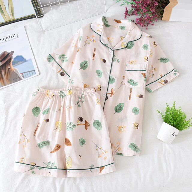 deanwangkt  Pyjamas Women 100% Cotton Short Sleeves Ladies Pajama Sets Shorts Cute Cartoon Print Japanese Simple Sleepwear Homewear Pijamas - Deanwangkt