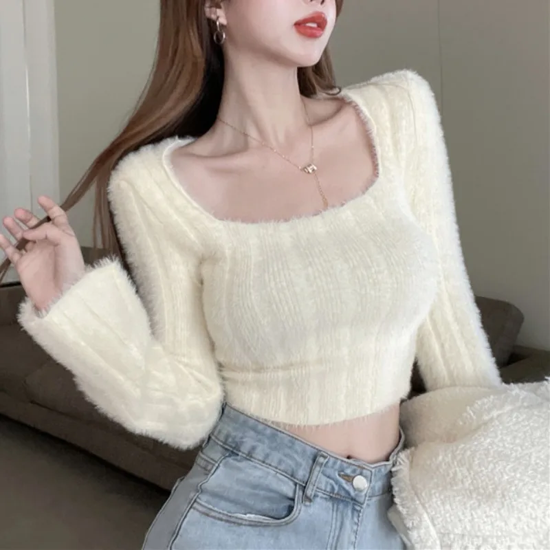 deanwangkt Autumn Winter Knitting Crop Tops Women Skinny Sweaters Bottom Shirts Fashion Female Long Sleeve Pullover Casual Knitted Sweater - Deanwangkt