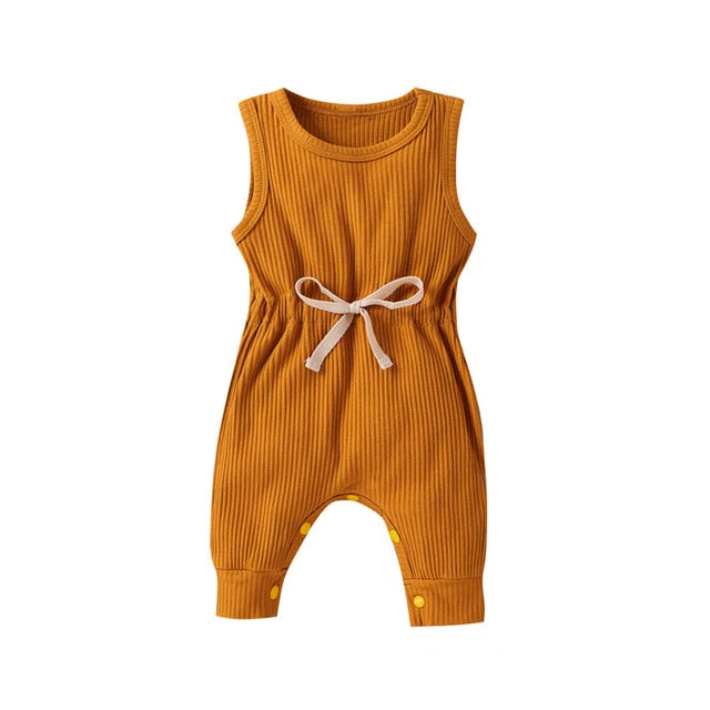 Newborn Infant Baby Boys Girls Romper Cotton Knitted Ribbed Sleeveless Solid Elastic Band Jumpsuit Toddler Soft Clothes Outfits - Deanwangkt