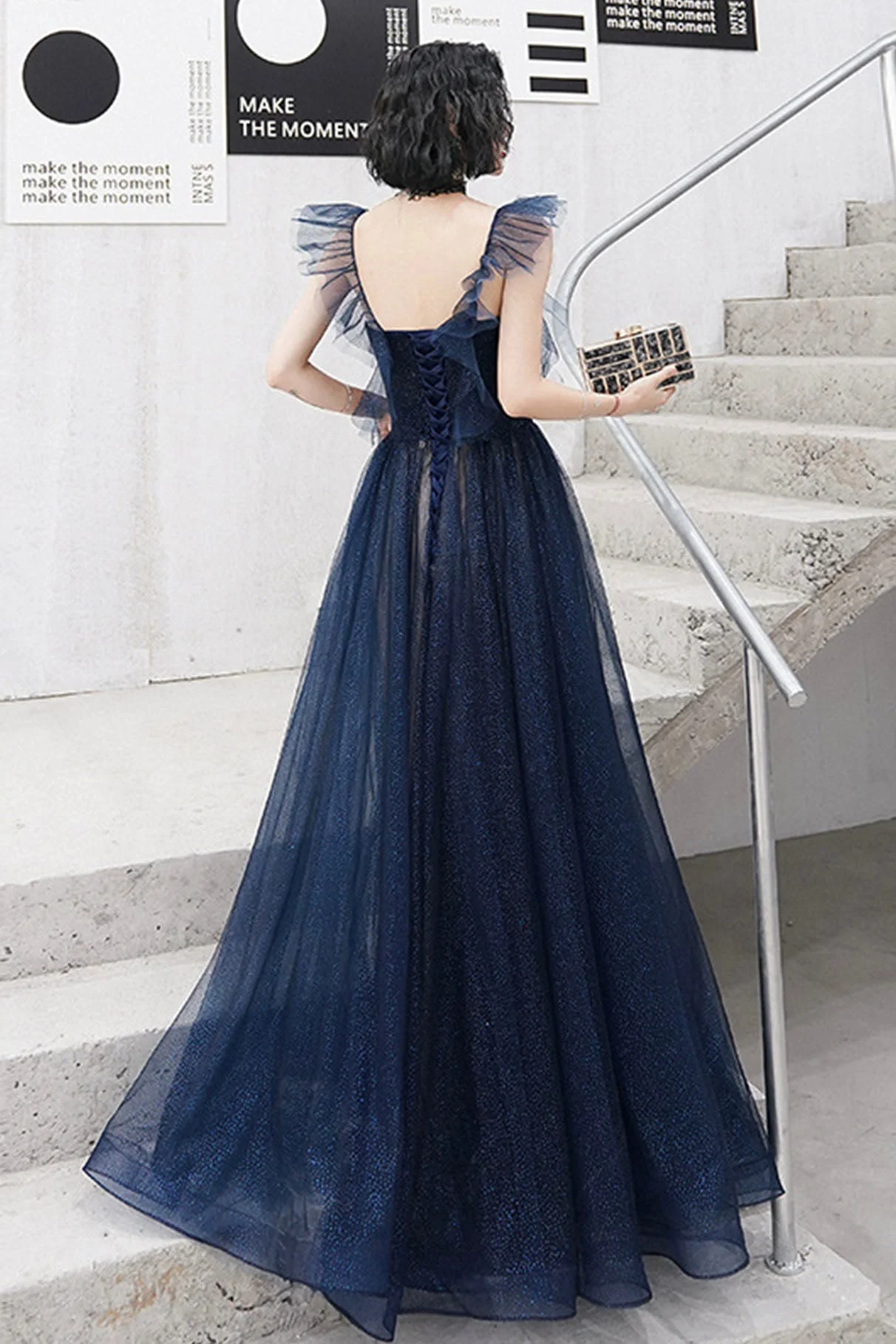 solvbao Blue Tulle Long Floor Length Prom Dress, A-Line Evening Dress - Deanwangkt