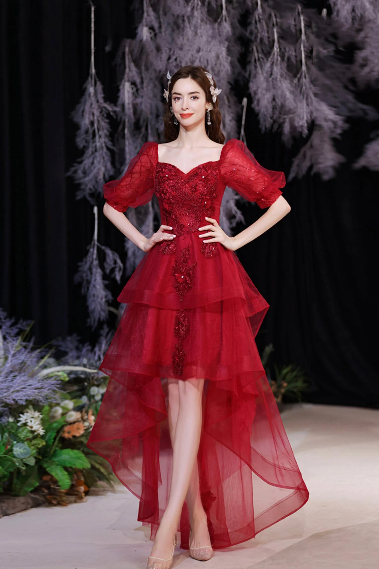 solvbao Red Lace High Low Party Dresses, A-Line Homecoming Dresses - Deanwangkt