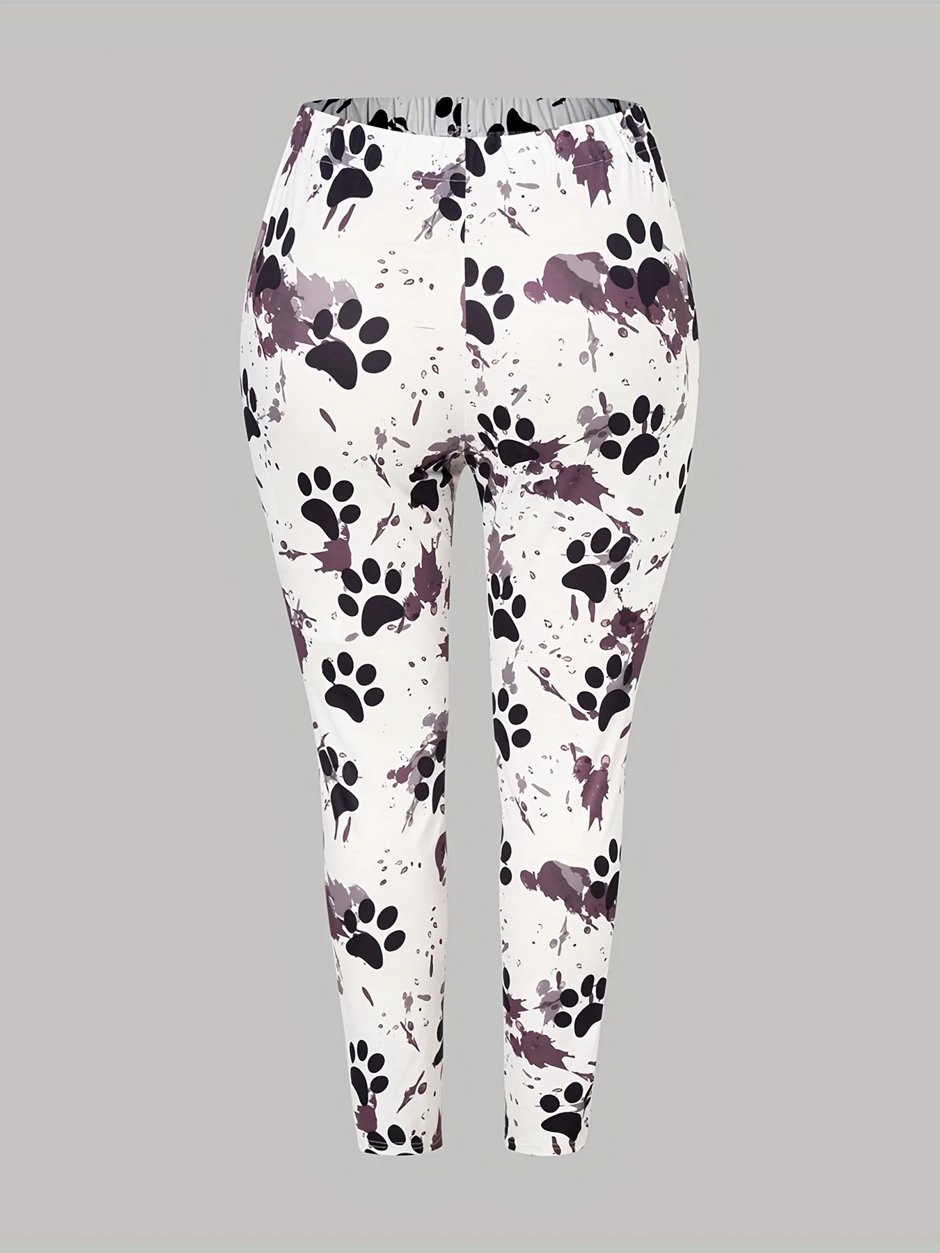 Plus Size Casual Pants, Women's Plus Paw & Splash Print Medium Stretch Leggings - Deanwangkt