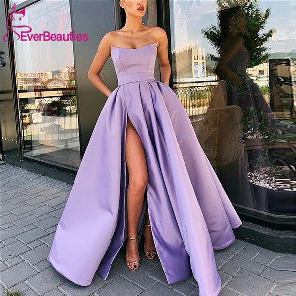 Prom Dresses  with High Slit Satin Purple Vestidos De Gala Evening Party Dresses Prom Gown Robe De Soiree - Deanwangkt