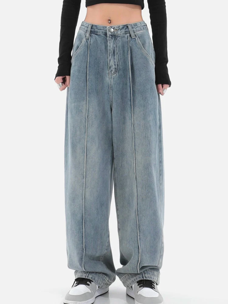 deanwangkt Summer Fashion Women Harajuku Jeans Wide Leg All-Match Loose Casual Wash Denim Pants Baggy High Street Long Trousers Tide - Deanwangkt