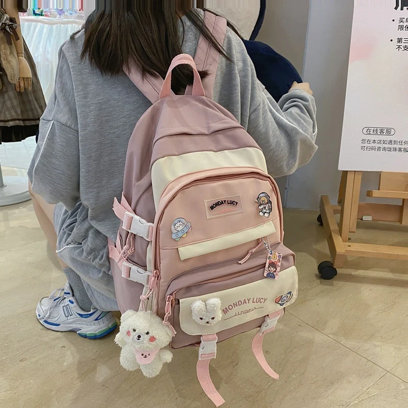 BACK TO SCHOOL   Fashion Kawaii Schoolbag for Teenage Waterproof Nylon Girls Bagpack Women Laptop Backpack Travel Bag Black Bookbag - Deanwangkt