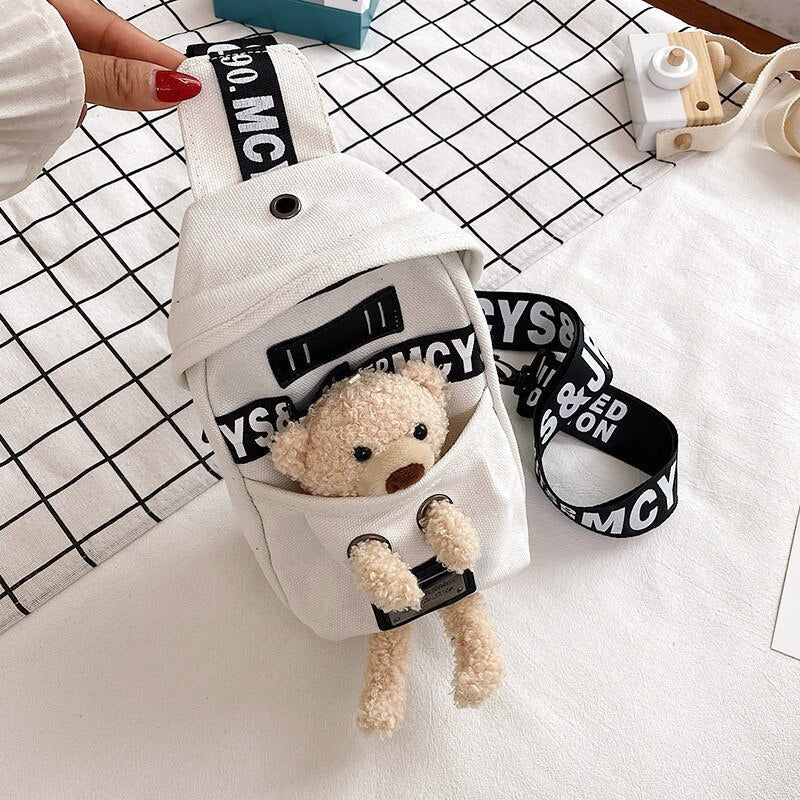 deanwangkt Cute Plush Toy Inside Chest Bag For Women Casual Canvas Bag Women Crossbody Bags Letter Print Strap Shoulder Bag Women Bolso Sac - Deanwangkt