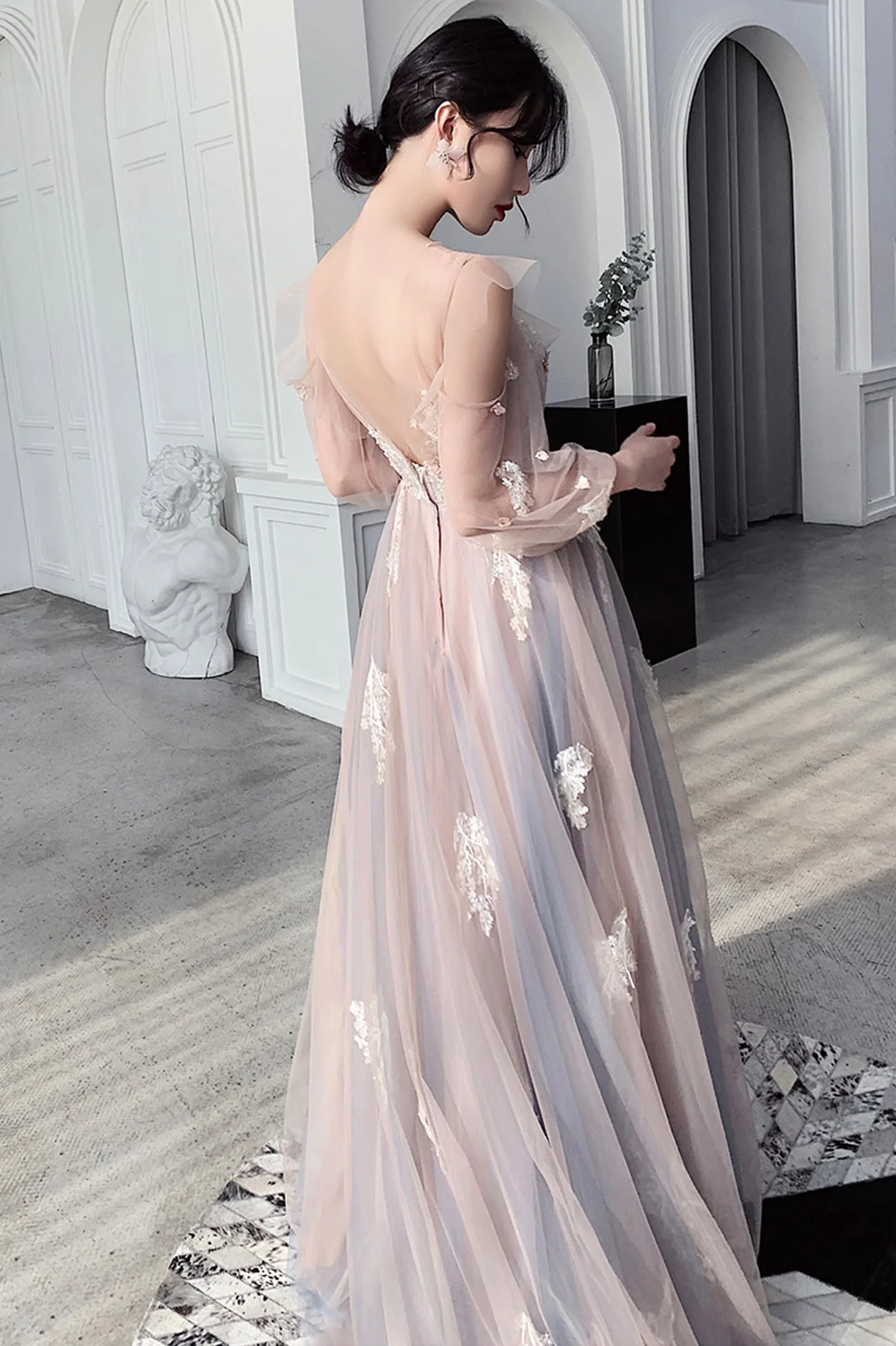 solvbao Cute Tulle Lace Long Prom Dresses, A-Line Evening Dresses - Deanwangkt