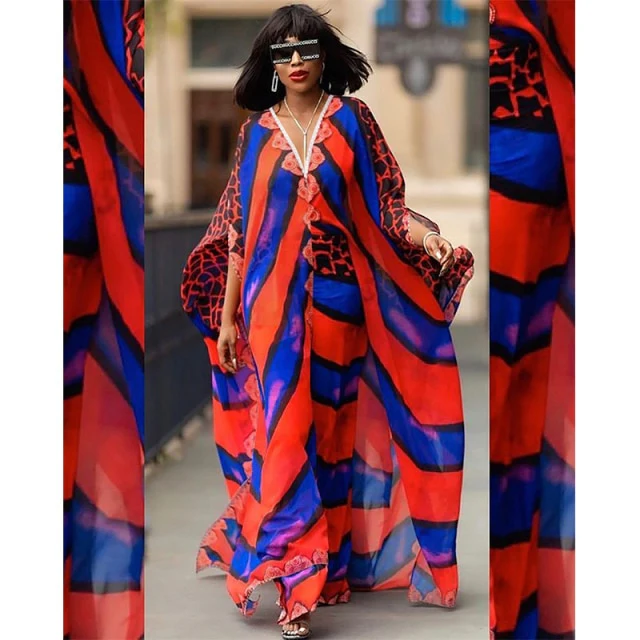 deanwangkt Over Size Bohemian Dress Chiffon Beach Cover up V neck Leopard Print Beachwear Summer Dress Robe Plage Swimsuit Cover up - Deanwangkt