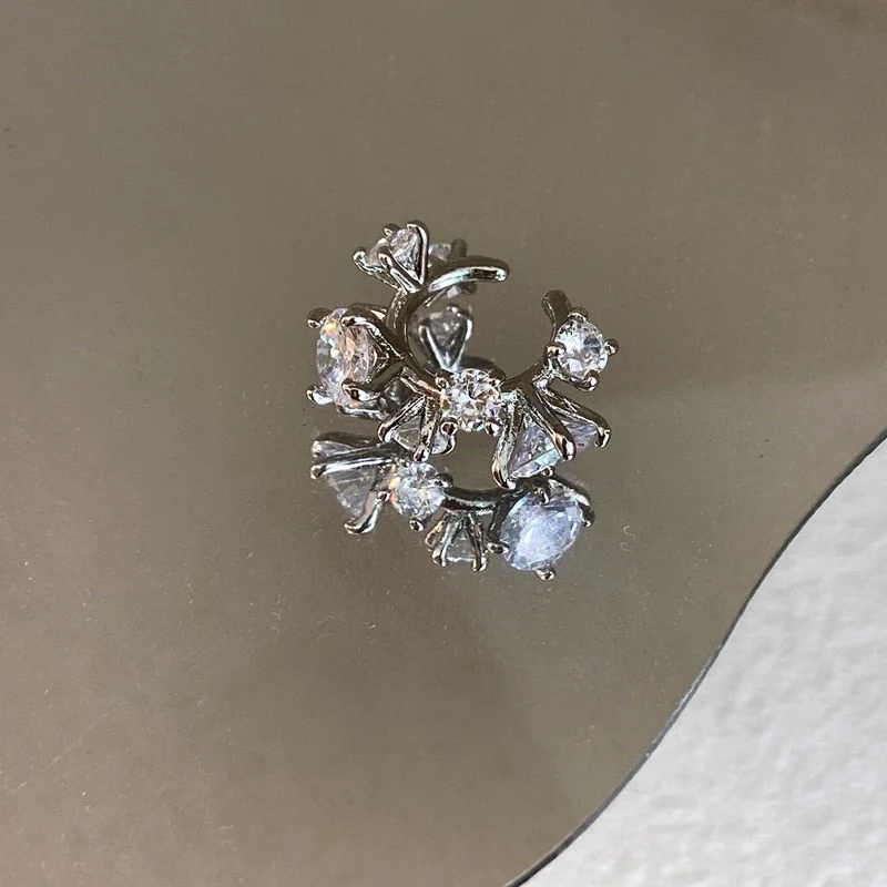 Korean Delicate Zircon Butterfly Clip Earrings For Women Girls Fashion Shiny Circle No Piercing Cartilage Ear Jewelry - Deanwangkt