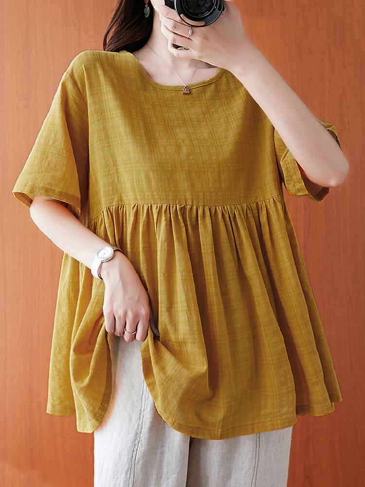 deanwangkt Plaid Pleating Loose Casual Summer Blouse For Women - Deanwangkt