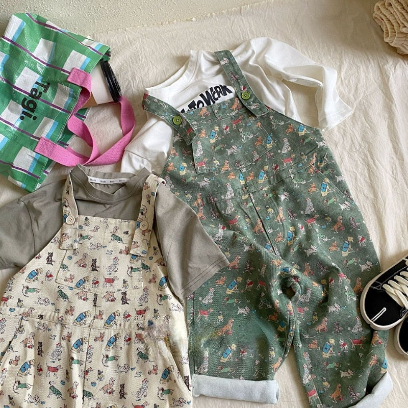 deanwangkt Spring new children cartoon printed overalls kids jumpsuits boys and girls cute loose suspenders trousers - Deanwangkt