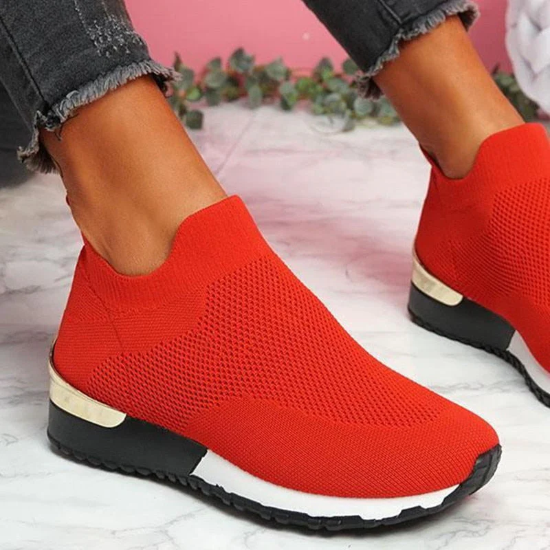 deanwangkt New Spring Knitting Socks Shoes Women  Mesh Breathable Platform Sneakers Slip On Flat Casual Loafers Ladies Vulcanized Shoes - Deanwangkt