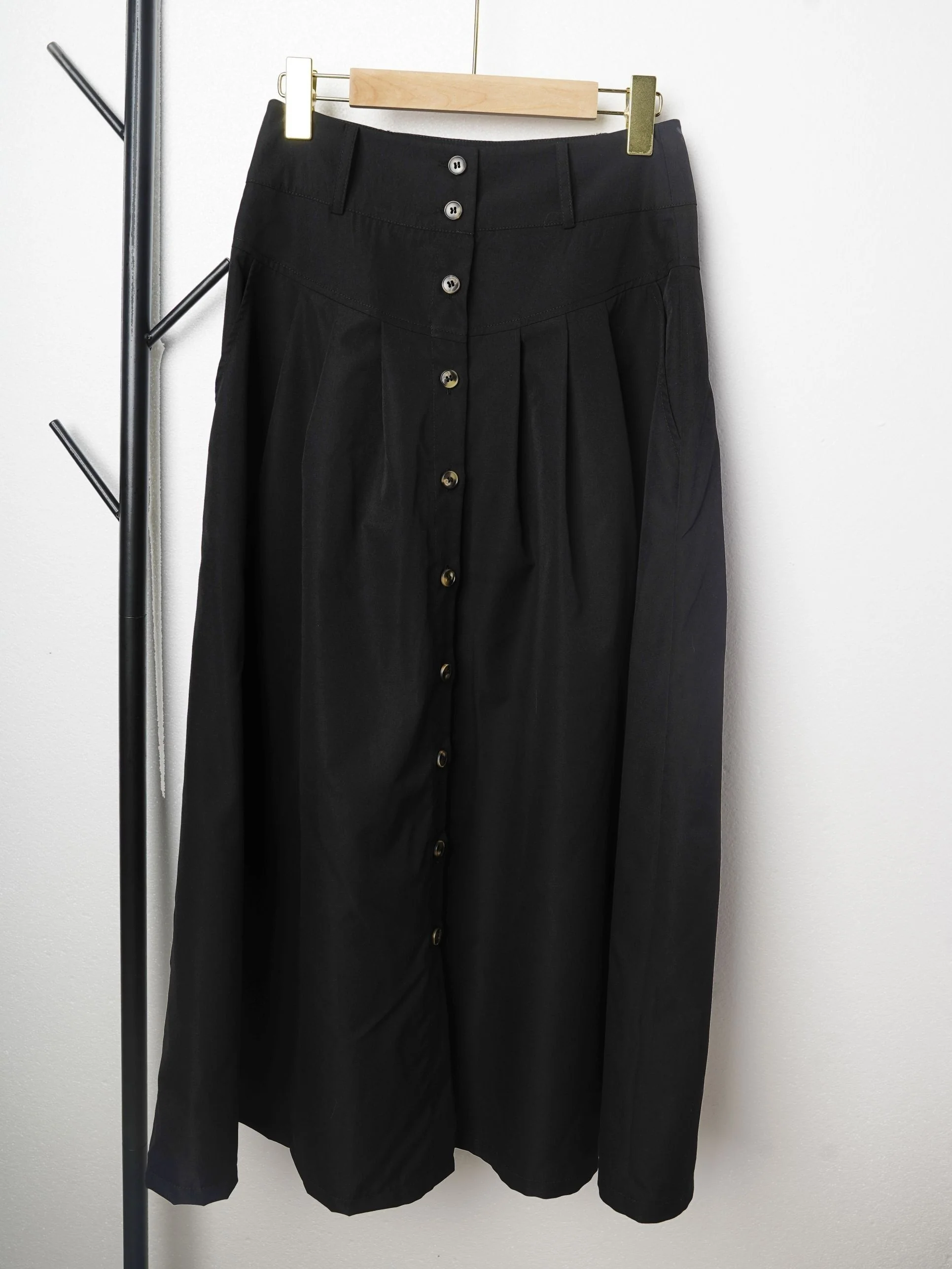 Button Up Maxi Skirt Without Belt, Solid Vacation Casual Skirt, Women's Clothing - Deanwangkt