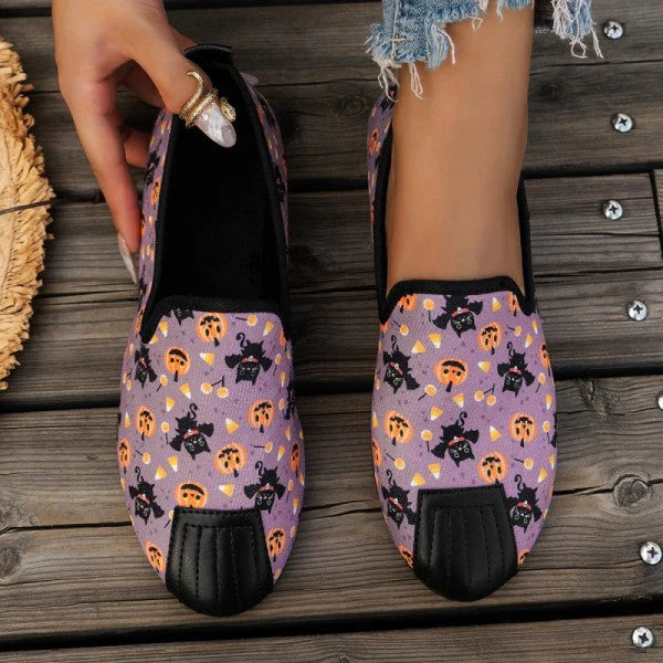 deanwangkt - Halloween Cream White Casual Patchwork Printing Round Comfortable Flats Shoes - Deanwangkt