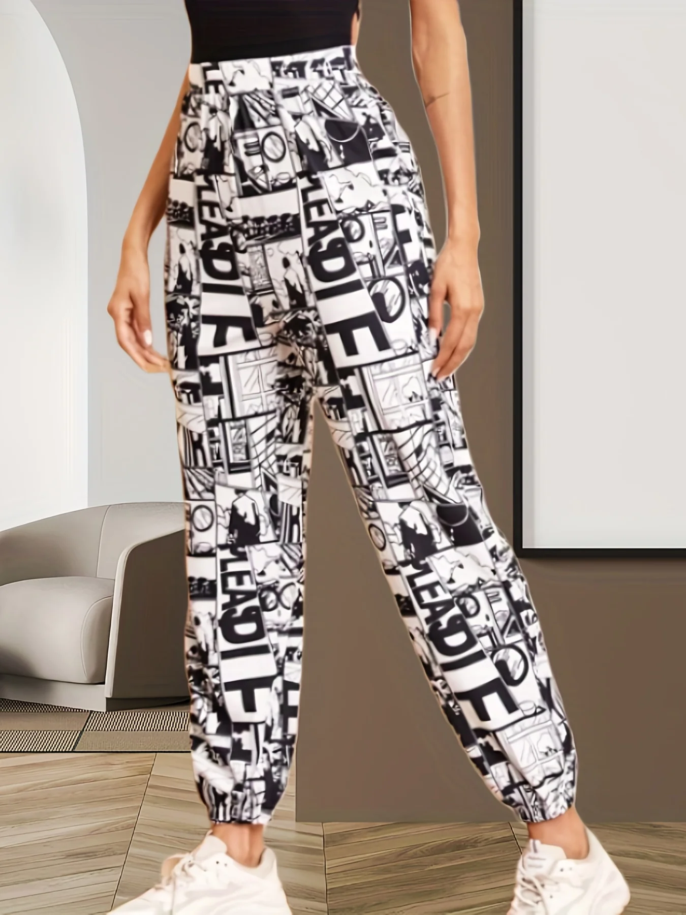 deanwangkt-1 Pop Art Print High Waist Pants, Casual Hippie Pants With Pockets, Women's Clothing - Deanwangkt