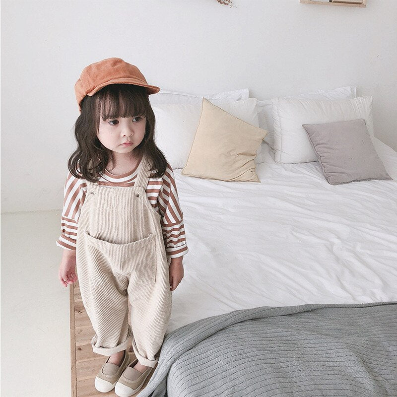 Spring Korean style Baby Girls Corduroy Loose Overalls Toddler Kids Casual All-match Suspender Trousers Little Princess Bib Pant - Deanwangkt