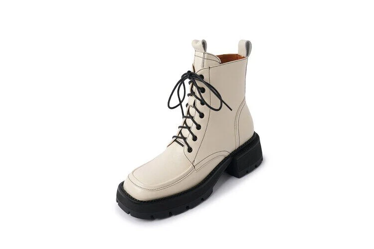 deanwangkt Autumn Boots   NEW Fall Shoes Women Split Leather Boots Square Toe Chunky Heel Women Boots Winter Solid Platform Boots for Women botas de mujer - Deanwangkt