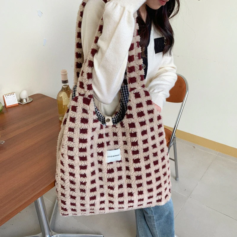 deanwangkt  Winter Soft Plush Handbags Women Imitation Lamb Hair Tote Bag Large-capacity Shoulder Bag For Women Shopper Bag Bolsa Mujer - Deanwangkt