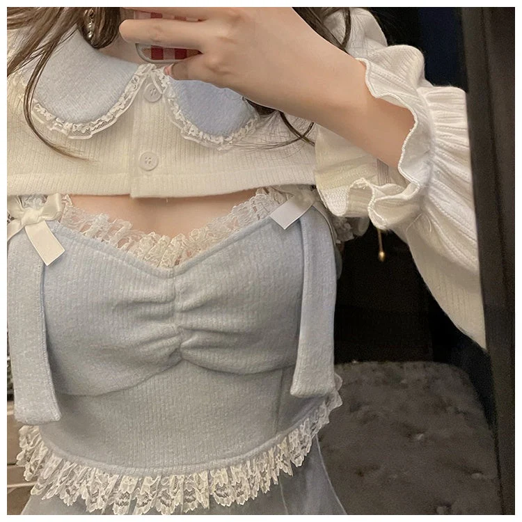 deanwangkt Lace Japanese Sweet Lolita Dress Women Bow Pink Kawaii Party Mini Dresses Female Blue Princess Korean Fashion Dresse Winter - Deanwangkt