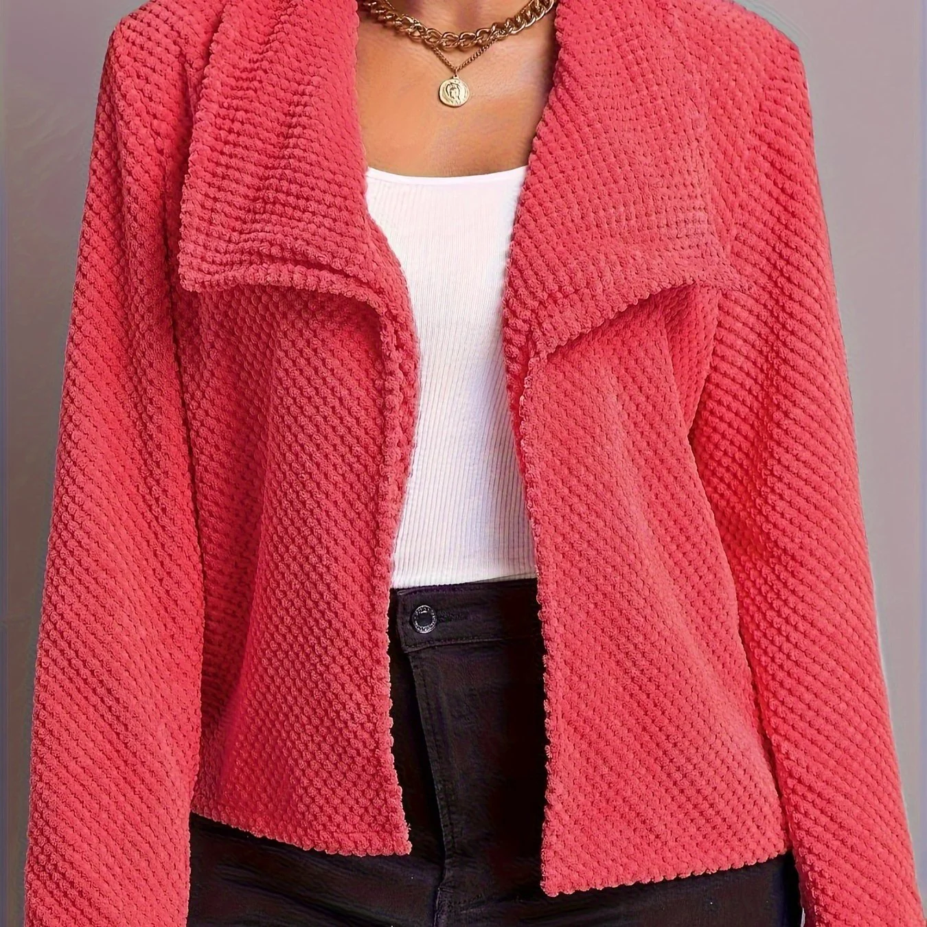 Open Front Lapel Jacket, Casual Long Sleeve Jacket For Fall & Winter, Women's Clothing - Deanwangkt