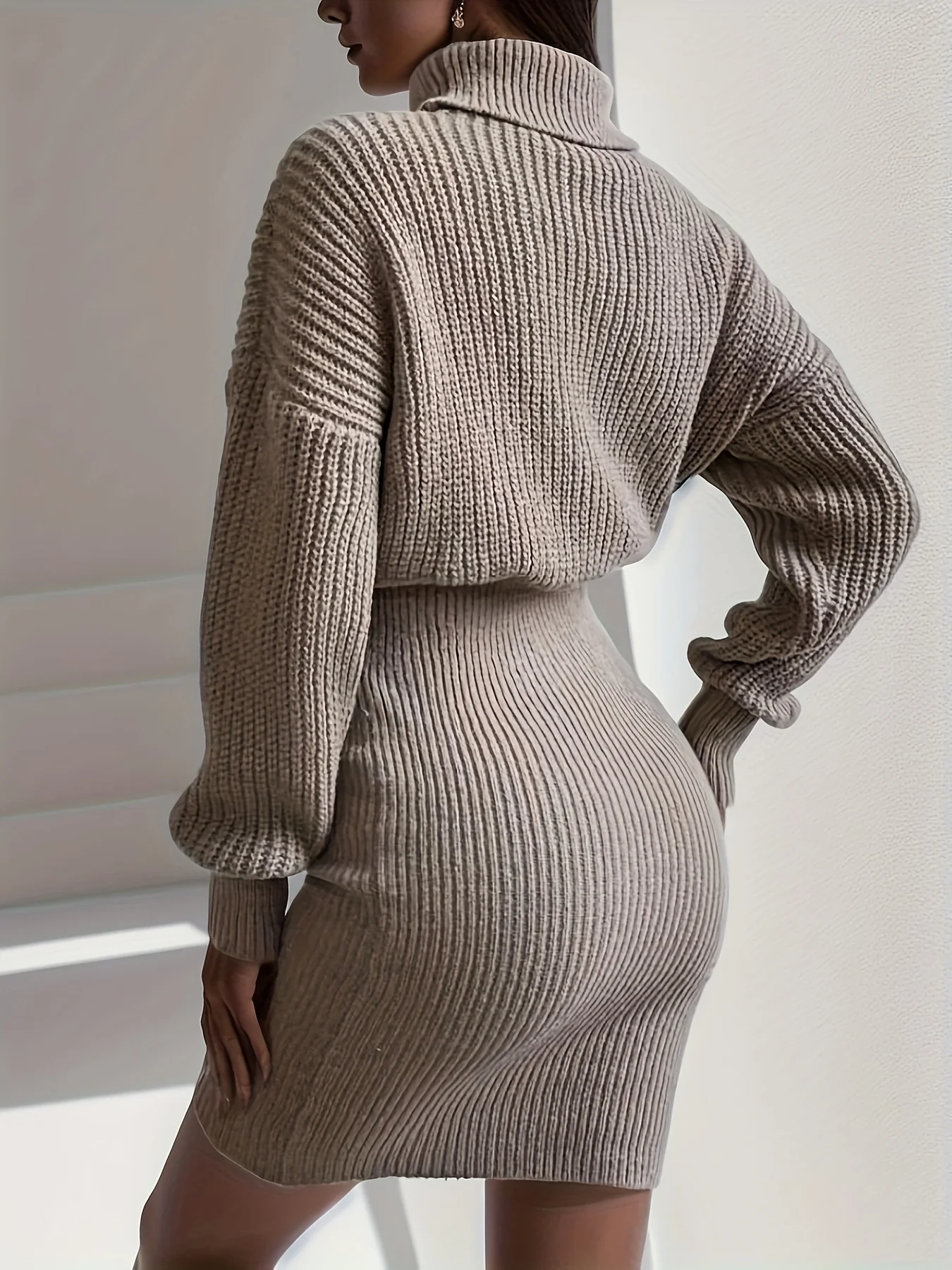 Turtleneck Sweater Dress, Casual Solid Long Sleeve Bodycon Dress, Women's Clothing - Deanwangkt