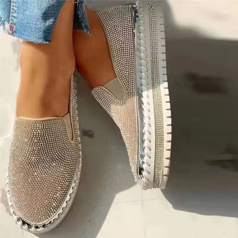 deanwangkt - Silver Casual Patchwork Rhinestone Round Comfortable Out Door Flats Shoes - Deanwangkt
