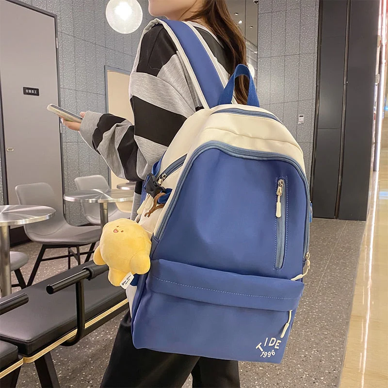 Back To School Fashion Women School Bags Cool Female Solid Color Black College Backpack Trendy Men Laptop Backpack Book Girl Travel Student Bag - Deanwangkt