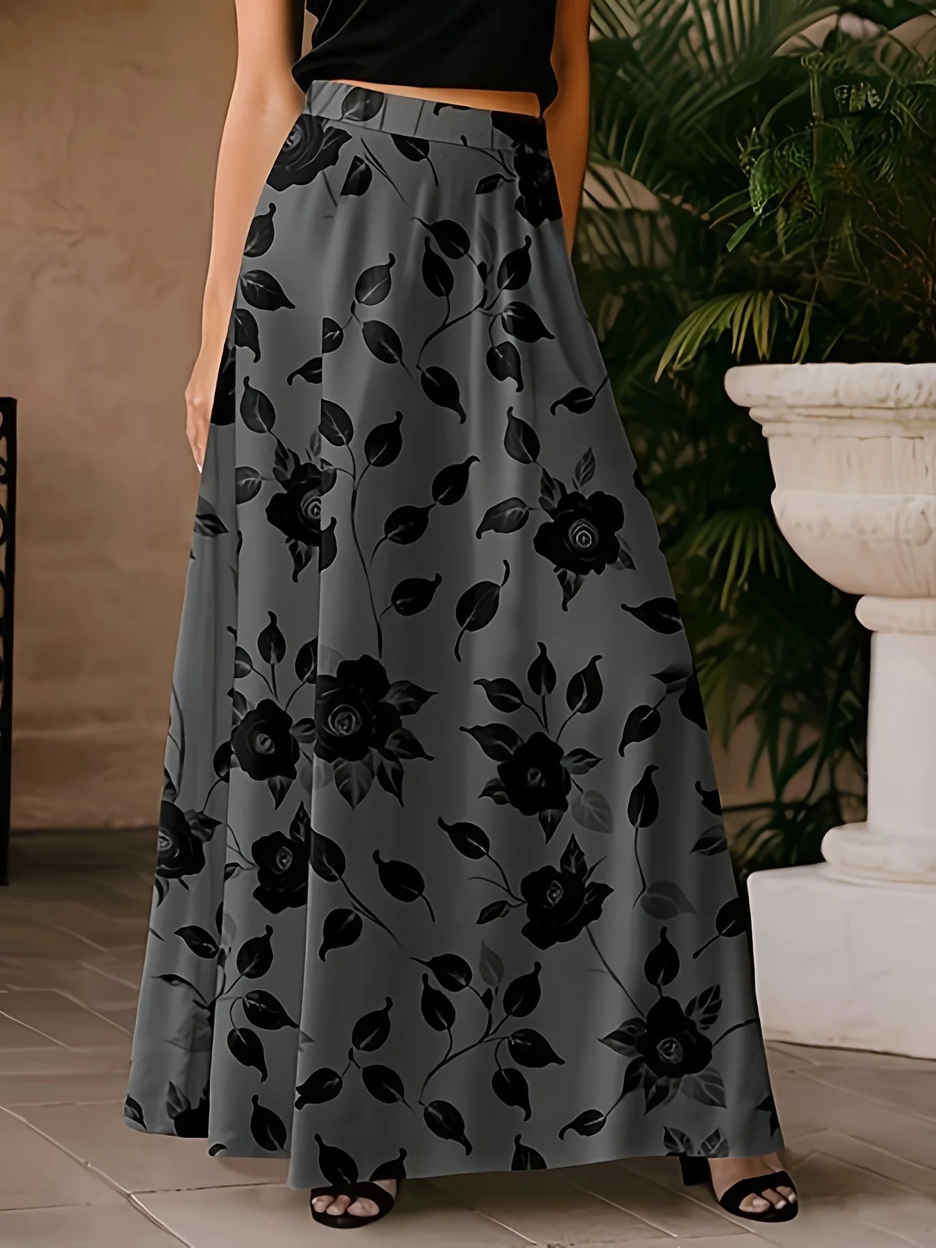 Floral Print Ruffle Hem Skirt, Elegant High Waist Maxi Skirt, Women's Clothing - Deanwangkt