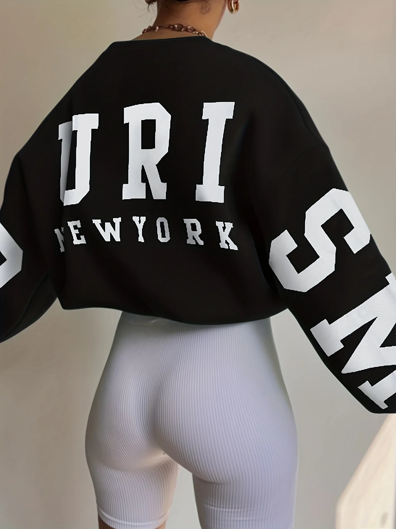 Letter Print Back Sweatshirt, Casual Crew Neck Long Sleeve Sweatshirt, Women's Clothing - Deanwangkt