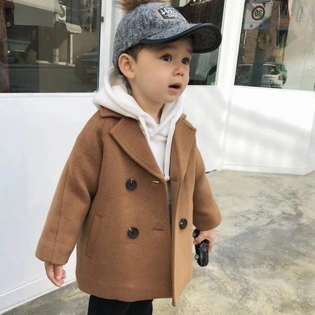 deanwangkt Baby Boy Girls Woolen Jacket Long Double Breasted Warm Infant Toddle Lapel Tweed Coat Spring Autumn Winter Baby Outwear Clothes - Deanwangkt