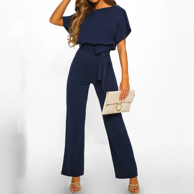 Summer Black Jumpsuit Women Overalls Elegant Long Plus Size Female Jumpsuits Rompers Lace Up Overall For Woman Jumpsuits - Deanwangkt